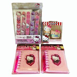 Hello Kitty Nail Files 2 Figurines 2 Mini Journal Notebooks + Gel Pens Bundle